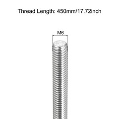 Fully Threaded Rod M6x450mm 1mm Pitch 304 Stainless Steel Right Hand 4Pcs
