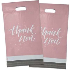 10×13 Thank You Poly Mailers with Handles – Black & Pink Merchandise Shopping Ba