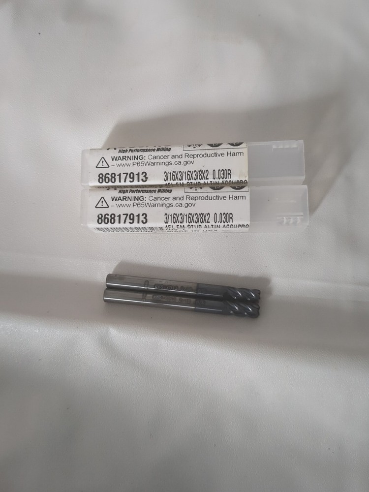 Accupro 2pk Corner Radius End Mill 3/16″ Dia 3/8″ LOC 4fl solid carbide 12182772