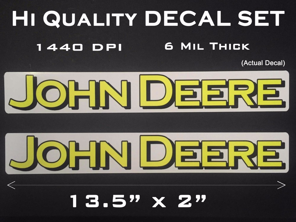 2 Large John Deere Logo Decals sticker 13 1/2 x 2 inch Tractor gator farm model