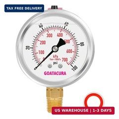 0-100 PSI Water Gas Pressure Gauge, 2-1/2’’ Dial, 304 Stainless Steel, 1/4’’ NPT