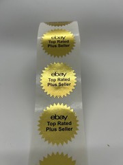ebay TR Plus Seller badge bright gold foil 1.5″ starburst label sticker 250/rl
