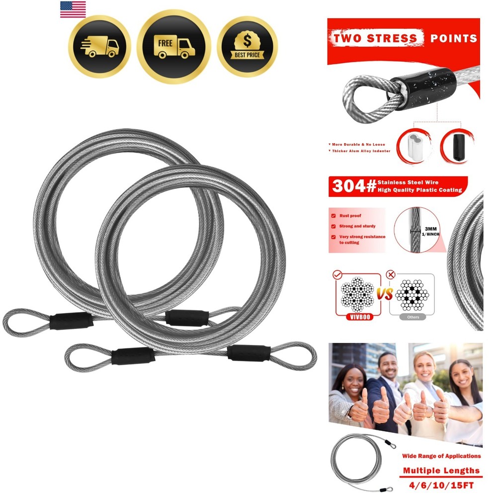 1/8inch Stainless Steel Security Cable 4/6/10/15FT Luggage Lock Safety Wire F…