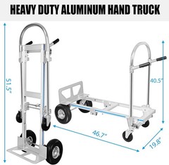1000 Lbs Aluminum Hand Truck Convertible 2 in 1 Heavy Duty Folding Dolly Cart