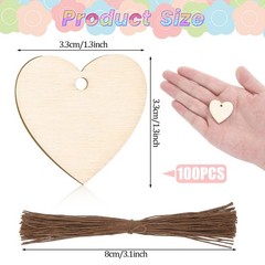 Wooden Hearts for Crafts 100pcs 1.3 Inch Unfinished with Holes DIY Wedding Decor
