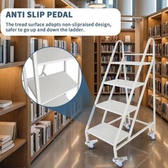 4 Step Non-Slip Rolling Ladder with 4 Wheels & Handrails 661LBS, 18″ W x 50″ H
