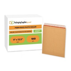 11 x 13.5 Rigid Photo Kraft Cardboard Mailer, Self-Seal Tear Tab-28pt 100 Pack