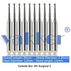 10/Pk Dental Surgical Round Carbide Burs 26mm RA SURG 2 4 6 8 Latch Slow Speed