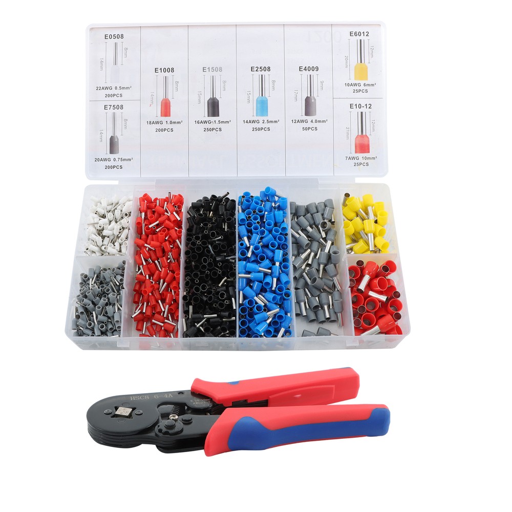 Ferrule Crimping Tool Kit AWG 23-7 Self-Adjustable Ferrel Crimper Kit W/1200PCS