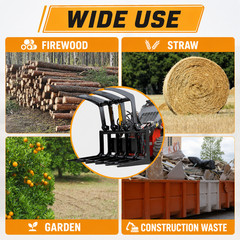 Root Grapple Bucket Attachment for Mini Skid Steer Loader Hollow Log Grapple