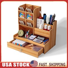 Wooden Pen Pencil Holder Stationery Storage Rack Desktop Storage Box Organizer