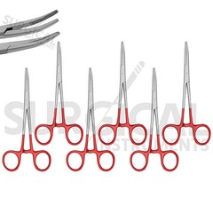 RED – 6 Pcs Kelly Hemostat Forceps 5.5″ Curved Surgical Dental German Grade