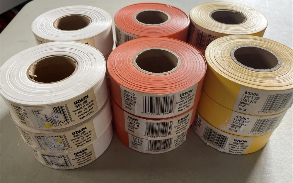 Lot Of 18 Irwin Strait-Line Flagging Tape 1-3/16″ X 300′ – Orange Yellow White