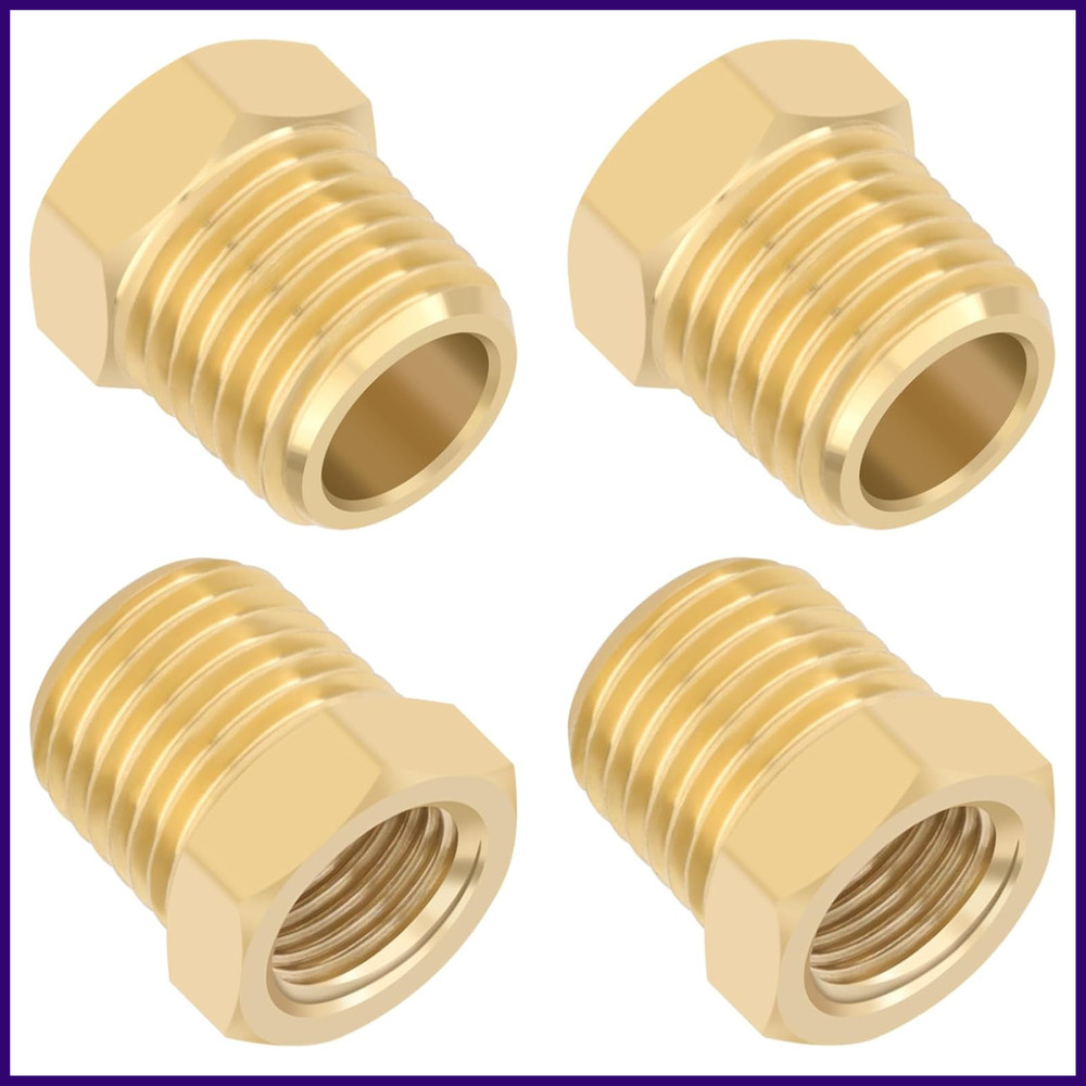 4 PCS Brass Reducer Hex Bushing 1/4 NPT Male to 1/8 NPT Female Pipe Hose Thread