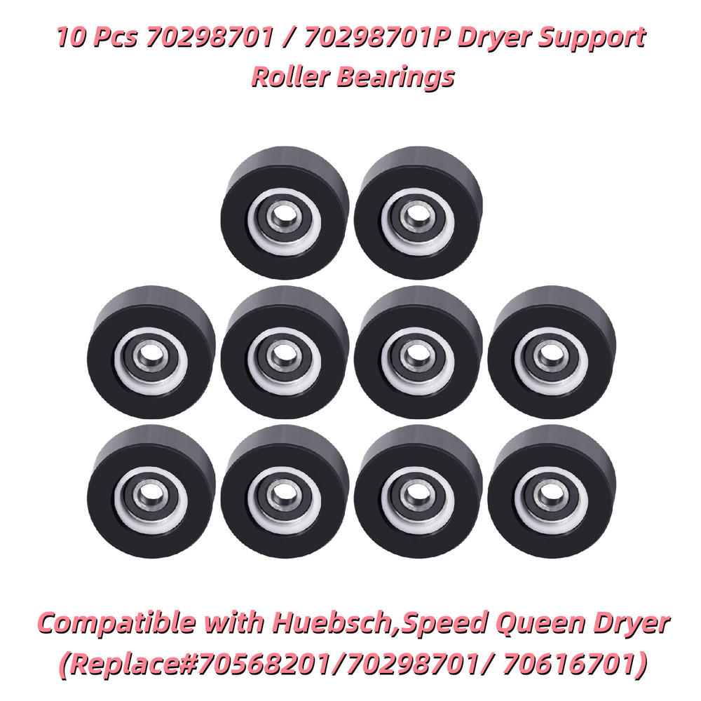 10Pcs 70298701 Dryer Support Roller Bearings For Huebsch,Speed Queen Dryer Black