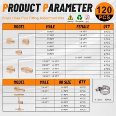 120Pcs Hose Pipe Fitting & Hose Barb Fitting Kit, 48Pcs Hose Pipe Fitting & 3…