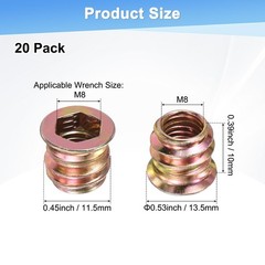 M METERXITY M8x10mm Gold Tone threaded inserts wood 20pc
