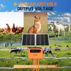 30 Miles Solar Electric Fence Charger with 15W Solar Panel,6-12KV Adjustable
