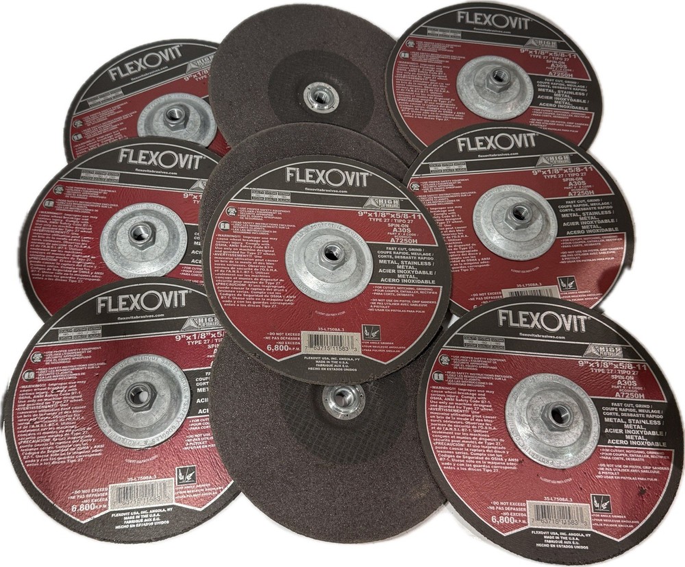 10 Pcs Flexovit 9″ x 1/8″ x 5/8-11 Metal Stainless Fast Cut, Grinding Wheel Disc