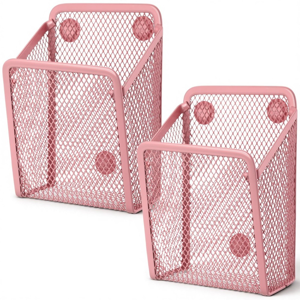 2 Pcs Large Magnetic Pencil Holder Mesh Stainless Steel Pen Basket Magnetic P…