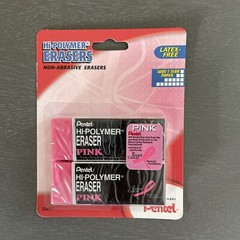 Pentel Hi-Polymer Erasers Pink 2 Pack Non-Abrasive /Latex Free – New