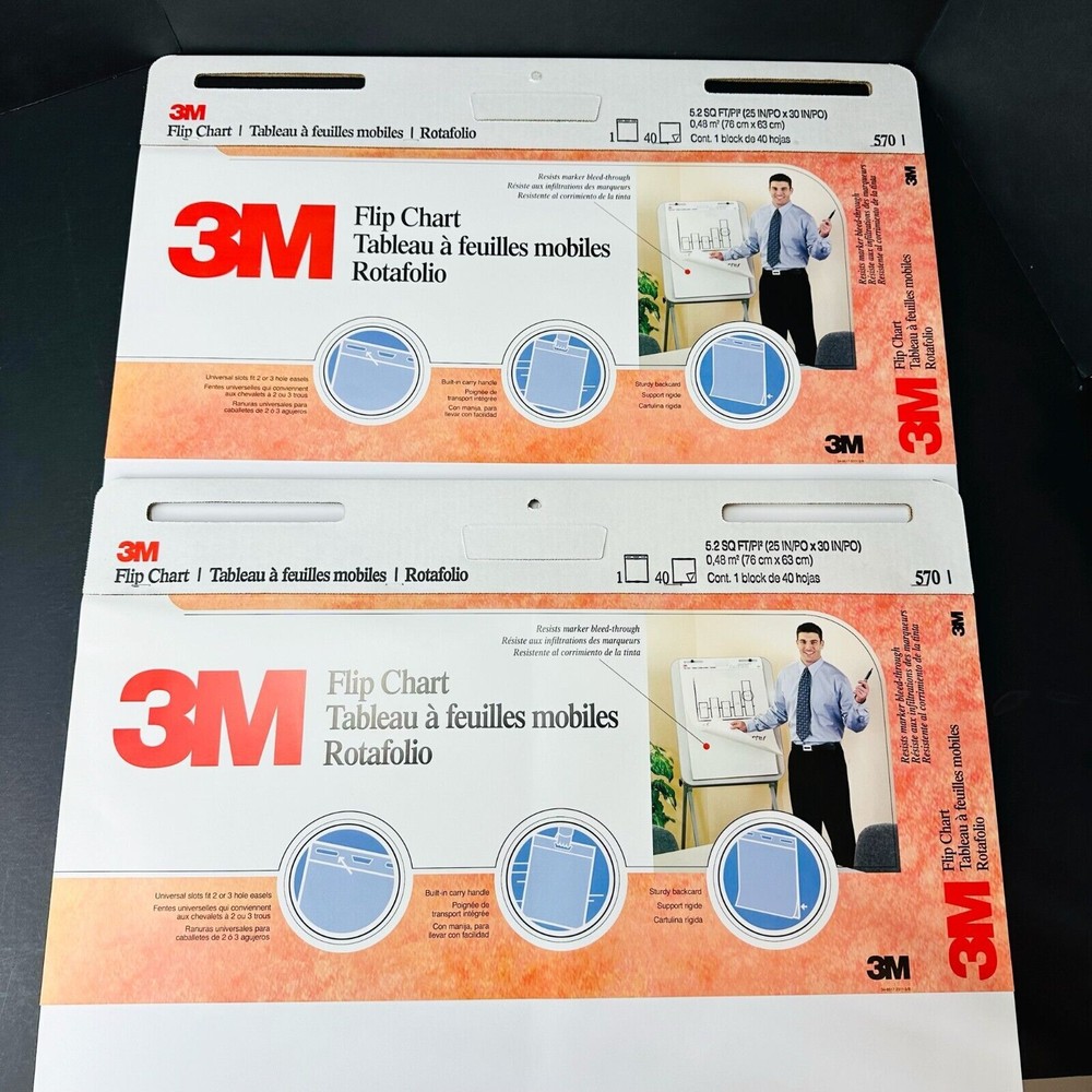Professional Flip Chart Pad 3M 570 Unruled 25″x30″ White 40 Sheet/Pad Pack of 2