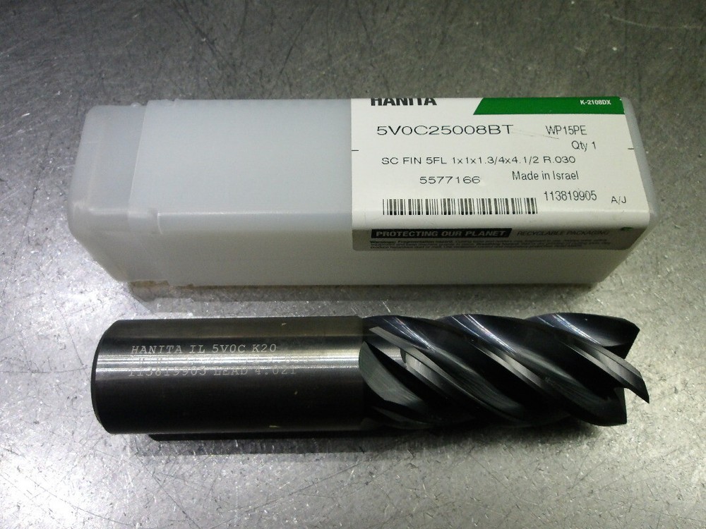 Widia/Hanita 1″ 5 Flute Carbide CR Endmill .03″ R 5V0C25008BT WP15PE (LOC3668B)