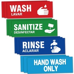 12 Pack Wash Rinse Sanitize Sink Labels, Hand Wash Only Sign, 3 Compartment S…