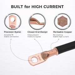 1/0 AWG 0 Gauge 1/4 Inch M6 Copper Ring Terminals Pcs Heavy Duty Battery Cable
