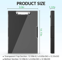 Clipboard with Storage,Plastic Clip Boards 8.5X11 with Storage, Black | Dual Sto
