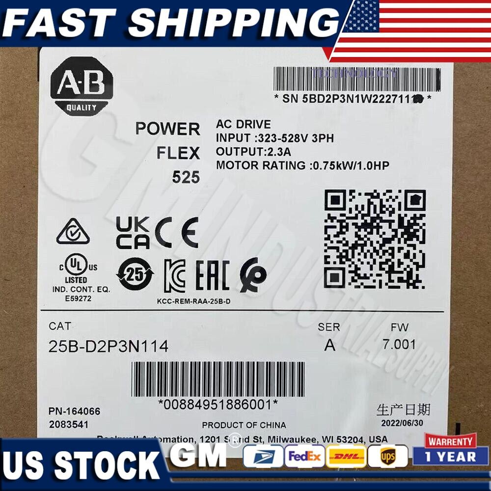 Allen-Bradley 25B-D2P3N114 PowerFlex 525 0.75kW 1Hp AC Drive US Free Tax