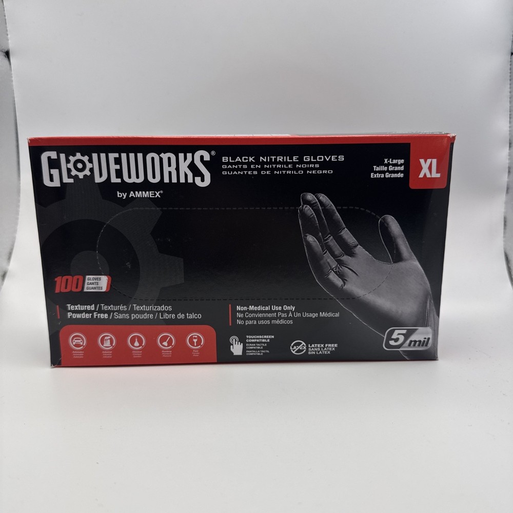 AMMEX GlovePlus Nitrile Gloves, Black – XL (100 Pack)