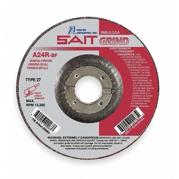 United Abrasives SAIT 20063 Type 27 Grinding Wheels 4-1/2×1/4×7/8 A24R 25pc USA