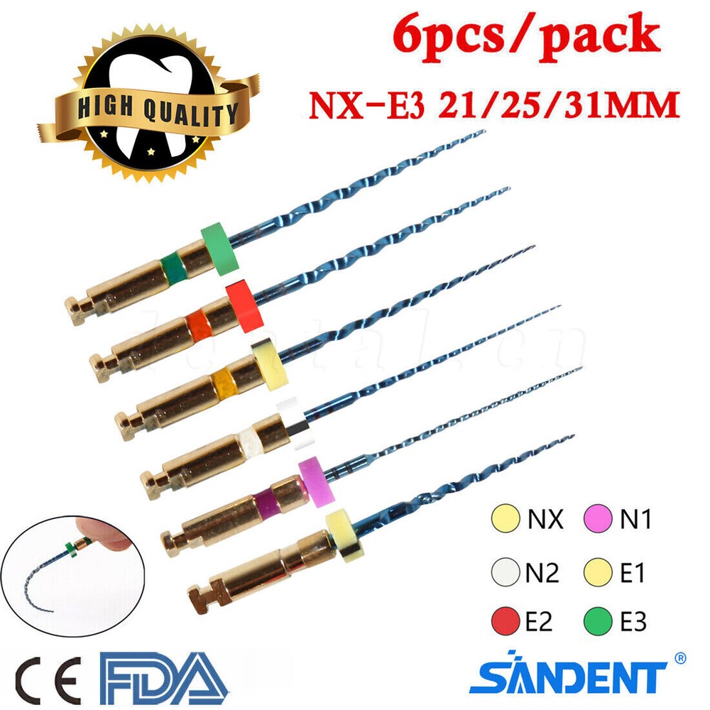 6Pcs Dental Endo Rotary Files X-Pro Gold Taper NITI Root Canal Files 21/25/31MM