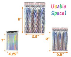 3 Sizes, 4×8, 6X10, 8X12 Assorted Combo Pack Padded Metallic Bubble Mailers Poly