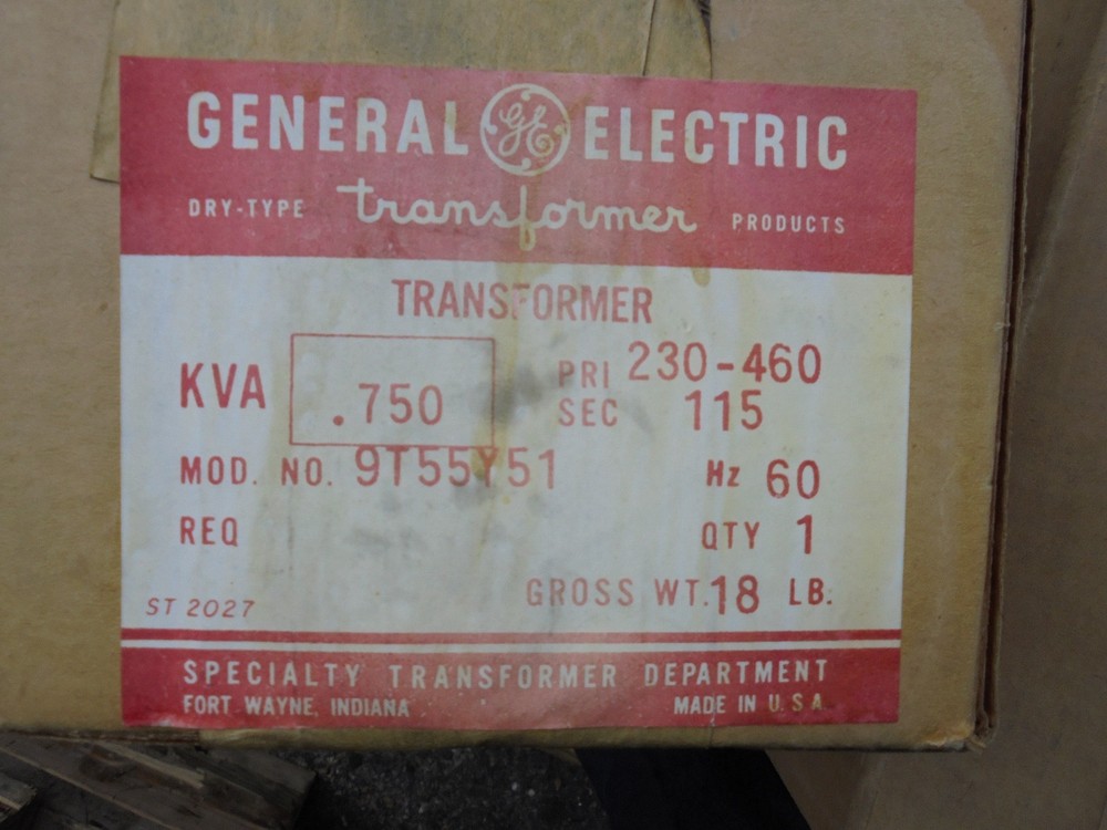 GE 9T55Y51 .750KVA 230/460X115 Volt 1 Phase Transformer T1483 NEW-B