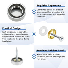 24 Pcs Stainless Steel Screw Cover Cap, 0.63″/16Mm Diameter Mirror Screw Cap