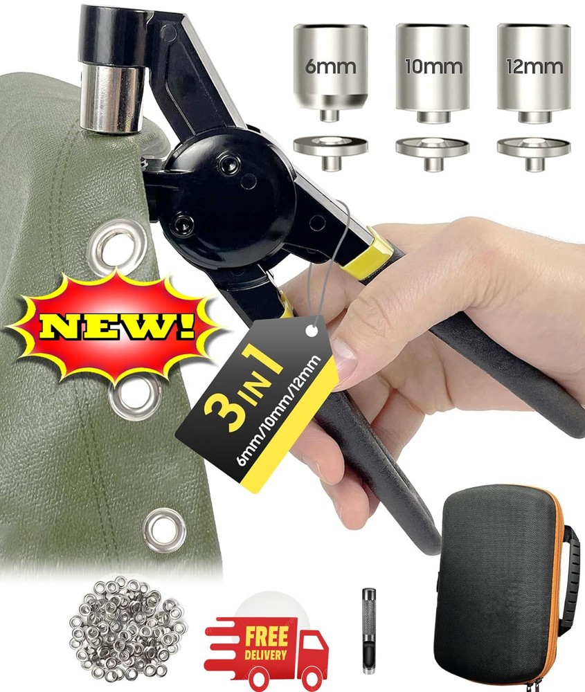Kit de herramientas para ojales: Perforadora de 1/2, 1/4 y 3/8 de pulgada, 608 p