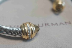 New.DavldYurman.Classic 6mm.Cable.Brown crystal Bracelet with Silver Dome Bangle