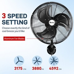 18″ Oscillating Wall Fan, 4592 CFM High Velocity Industrial Heavy Duty Shop Fan