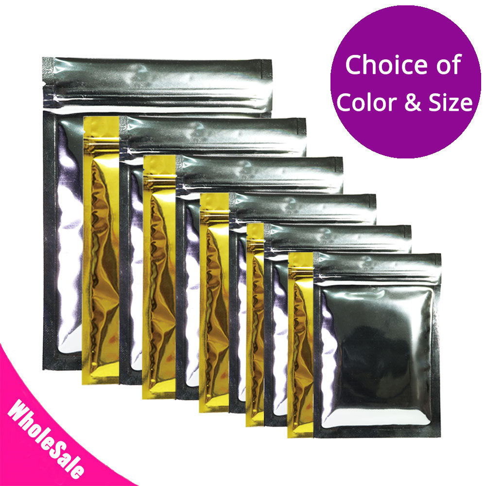 Different Sizes Flat Double-Sided Shiny Gold Silver Foil Mylar Zip lock Bag M