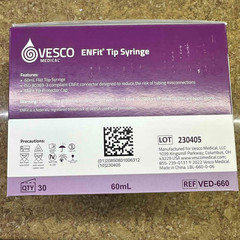 New Sealed Vesco Medical ENFIT Tip Syringe 60ML VED-660 Box of 30