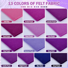 13 Rolls 8″X35″ 1.4Mm Thick Soft Felt Fabric Sheet 13 Assorted Purple Series Col