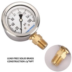 RV Water Pressure Regulator Gauge 0-160psi Lead Free Stainless Steel 2 Inch Dial