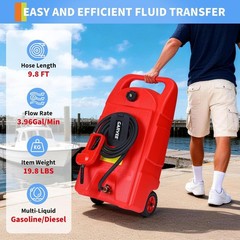 15 Gallon Fuel Can with Pump 10FT Hose Wheeled Gas Diesel Transfer Tank Caddy