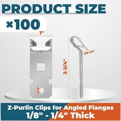 Blulu 100 Pcs Z-Purlin Clips for Angled Flanges 1/8″-1/4″ Thick, Z Clips Stee…
