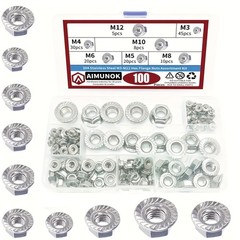 304 Stainless Steel Flange Nuts Kit – M3-M10, 100pcs for Hardware & DIY
