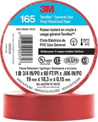 3M Temflex Multi-Purpose Vinyl Electrical Tape 165 3/4in x 60ft Red 10 Rolls