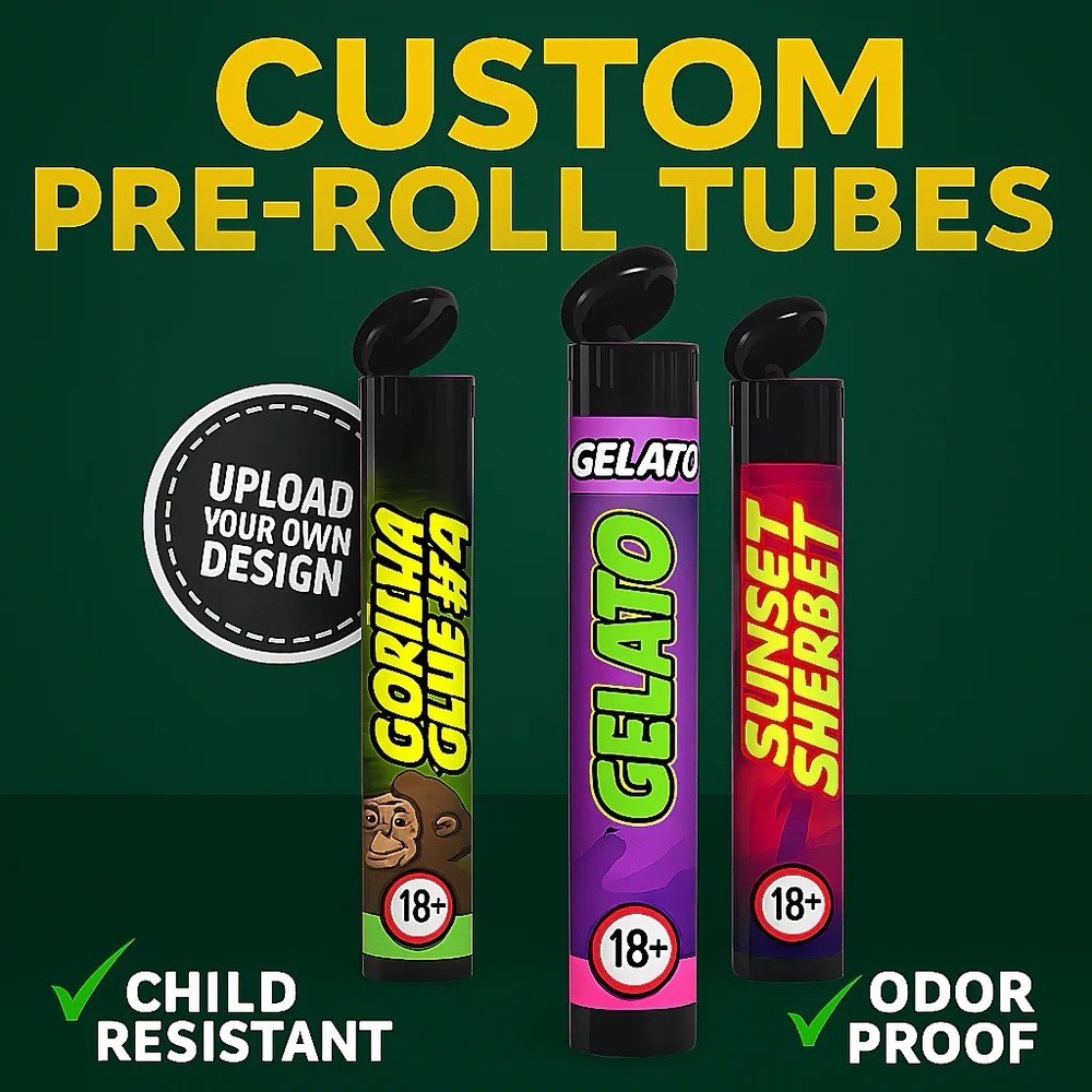 Custom Pre Roll Tubes with Vinyl Logo Labels – Child Resistant 98mm Pop Top Bulk