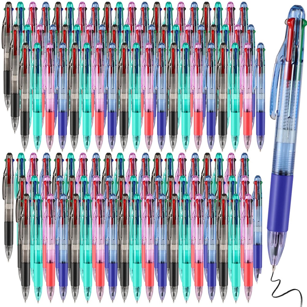 120 Pieces Basic MultiColor Pen in One 4-Color Retractable Ballpoint Pens 0.7…